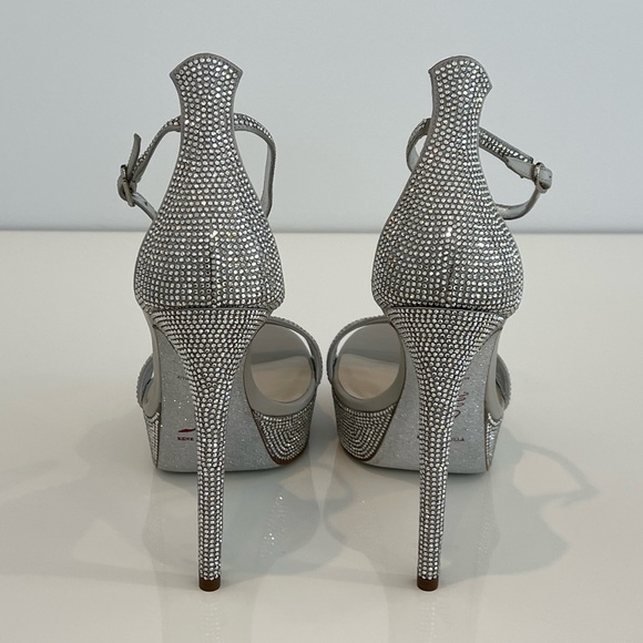 RENE CAOVILLA SILVER CRYSTAL PLATFORM SANDALS SIZE US 7.5 / IT 37.5 NIB! - Picture 13 of 17